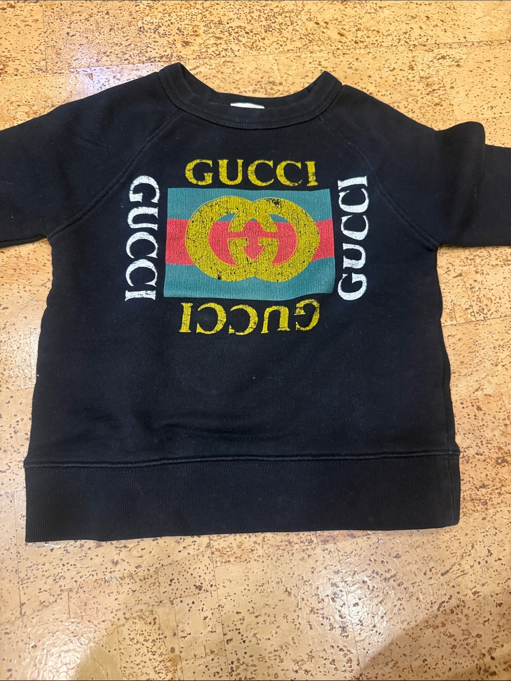 Gucci Black Kids Sweatshirt with Yellow Logo and Red & Green Stripe